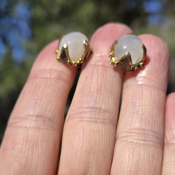 Moonstone Sterling Rhodium & Gold Earrings - Picture 6 of 8
